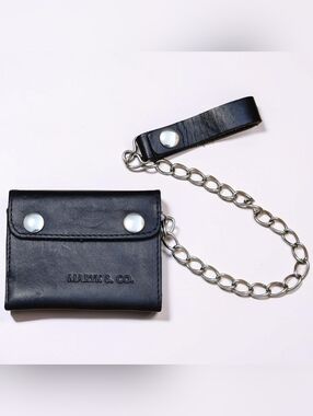 Maryk & Co. Black Leather Trifold Biker Chain Wallet - Vintage